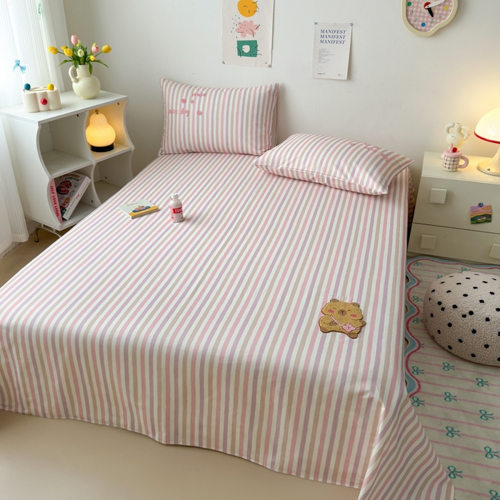 91家纺网 家纺一手货源 找家纺 如意朵 2025全棉老粗布刺绣床单系列 小卡皮