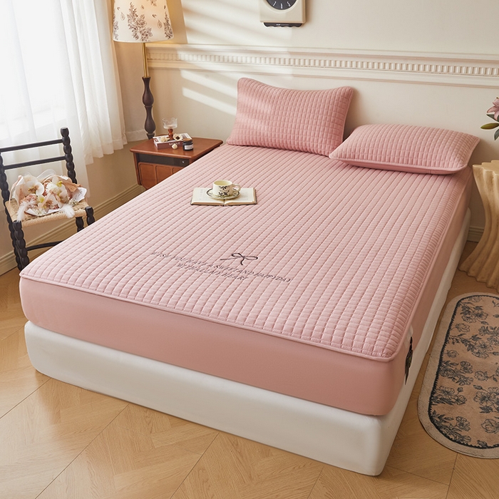 91家纺网 家纺一手货源 找家纺 3C 2025新款全棉水洗棉夹棉 床笠-蝴蝶结 蝴蝶结 烟粉