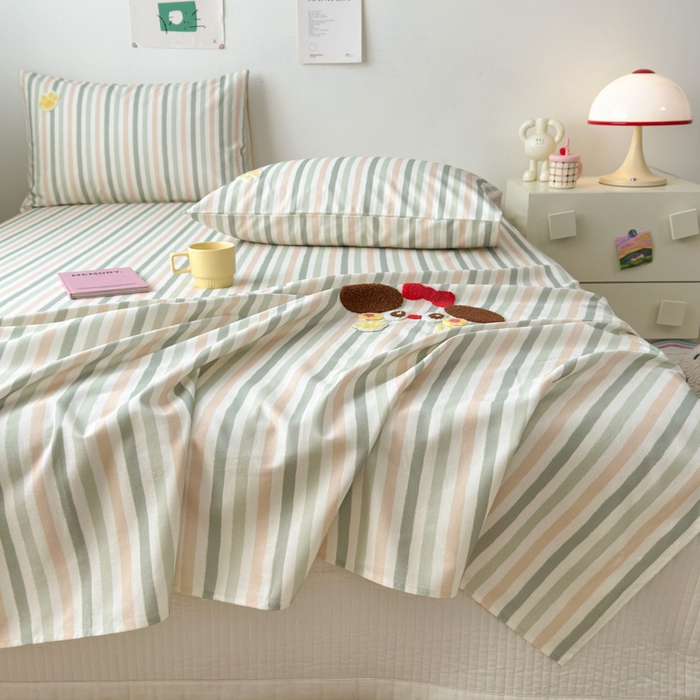 91家纺网 家纺一手货源 找家纺 如意朵 2025全棉老粗布刺绣床单系列 小萌宝