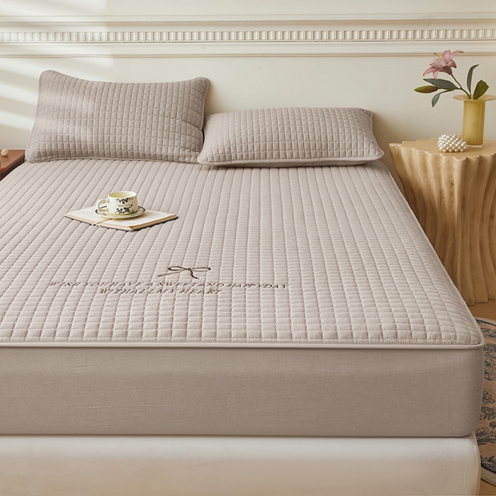 91家纺网 家纺一手货源 找家纺 3C 2025新款全棉水洗棉夹棉 床笠-蝴蝶结 蝴蝶结 卡其