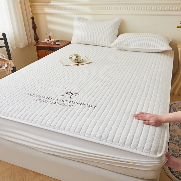 91家纺网 家纺一手货源 找家纺 （总）3C 2025新款全棉水洗棉夹棉 床笠-蝴蝶结