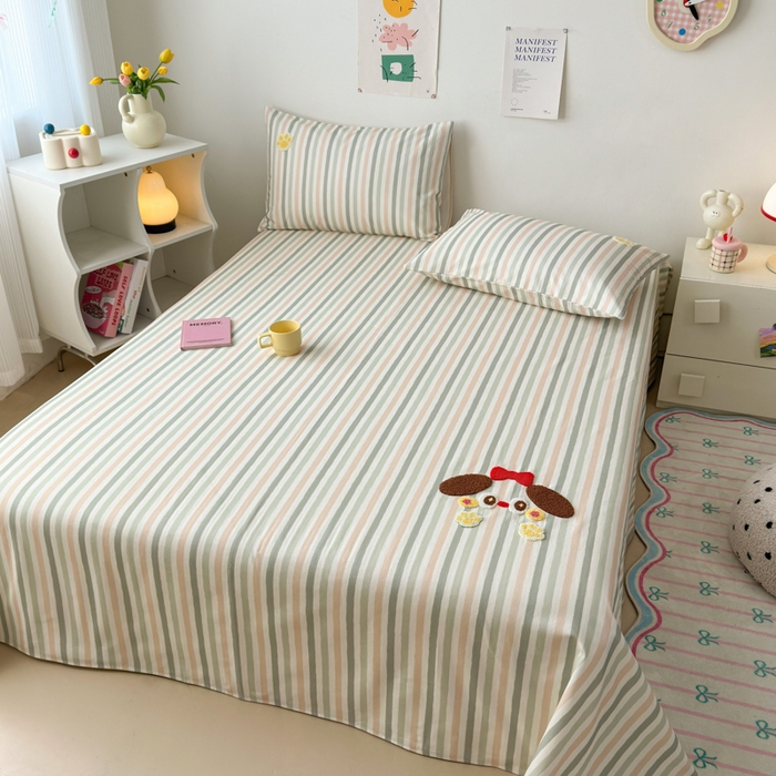 91家纺网 家纺一手货源 找家纺 如意朵 2025全棉老粗布刺绣床单系列 小萌宝