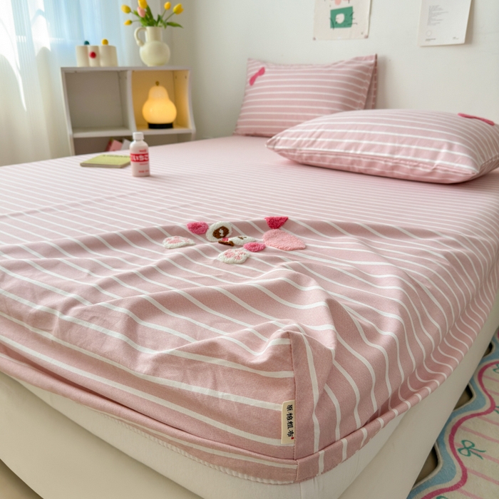 91家纺网 家纺一手货源 找家纺 如意朵 2025全棉老粗布刺绣床笠系列 小可爱