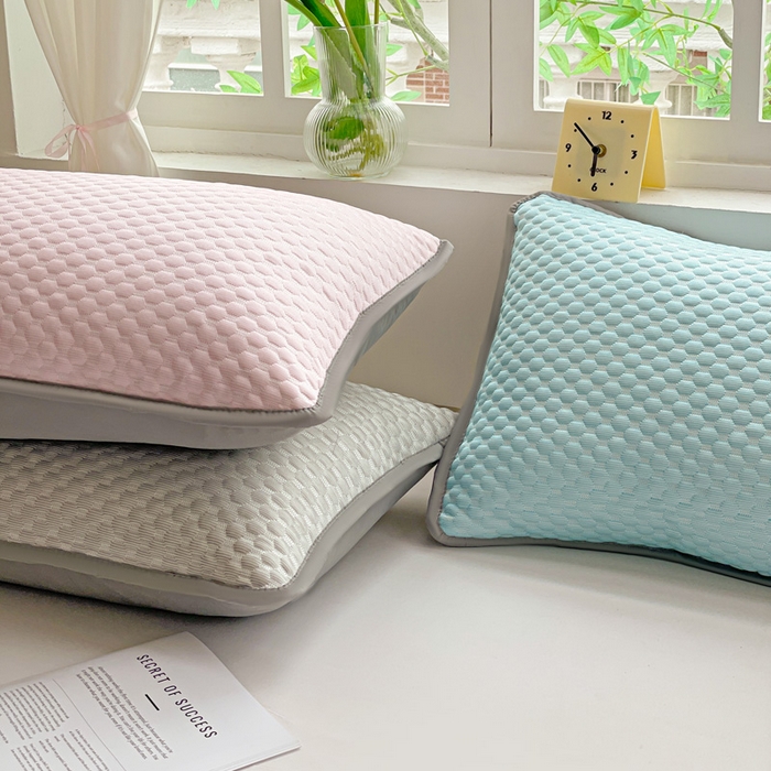 91家纺网 家纺一手货源 找家纺 卓昌枕芯 2025新款夏天冰豆豆冰丝枕套新款家用一对装枕芯套学生宿舍单只整头套 蓝色