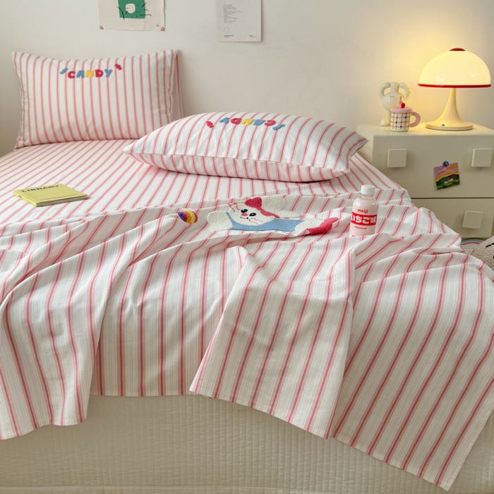 91家纺网 家纺一手货源 找家纺 如意朵 2025全棉老粗布刺绣床单系列 萌小兔