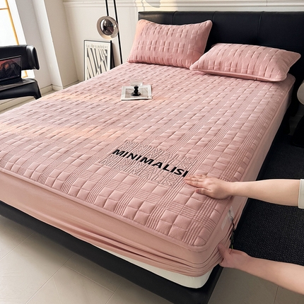 91家纺网 家纺一手货源 找家纺 3C 2025新款全棉水洗棉刺绣夹棉床笠 漫生活 豆沙粉