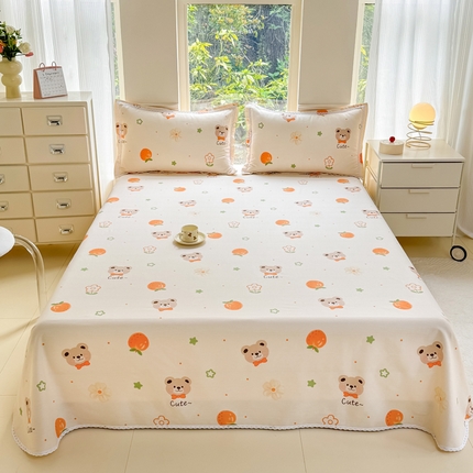 91家纺网 家纺一手货源 找家纺 （总）宜家坊 2025新款春夏原棉鱼骨棉老粗布花边印花床单软凉席三件套