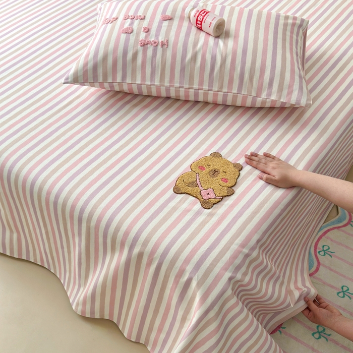 91家纺网 家纺一手货源 找家纺 如意朵 2025全棉老粗布刺绣床单系列 小卡皮