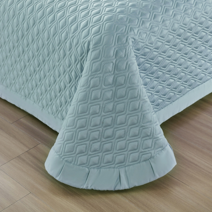 91家纺网 家纺一手货源 找家纺 OL家纺 2025新款100支天丝棉居家轻奢床盖夹棉防滑四件套 云雾蓝