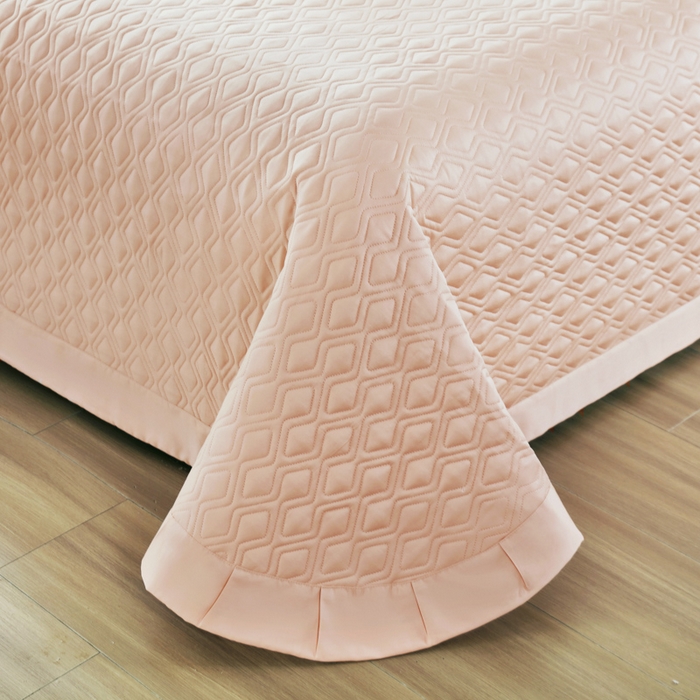 91家纺网 家纺一手货源 找家纺 OL家纺 2025新款100支天丝棉居家轻奢床盖夹棉防滑四件套 桃夭粉