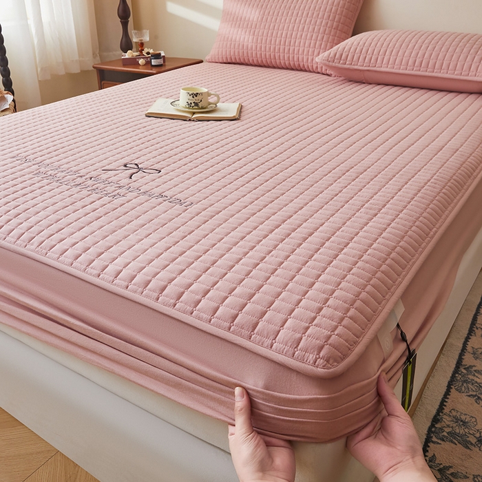 91家纺网 家纺一手货源 找家纺 3C 2025新款全棉水洗棉夹棉 床笠-蝴蝶结 蝴蝶结 烟粉