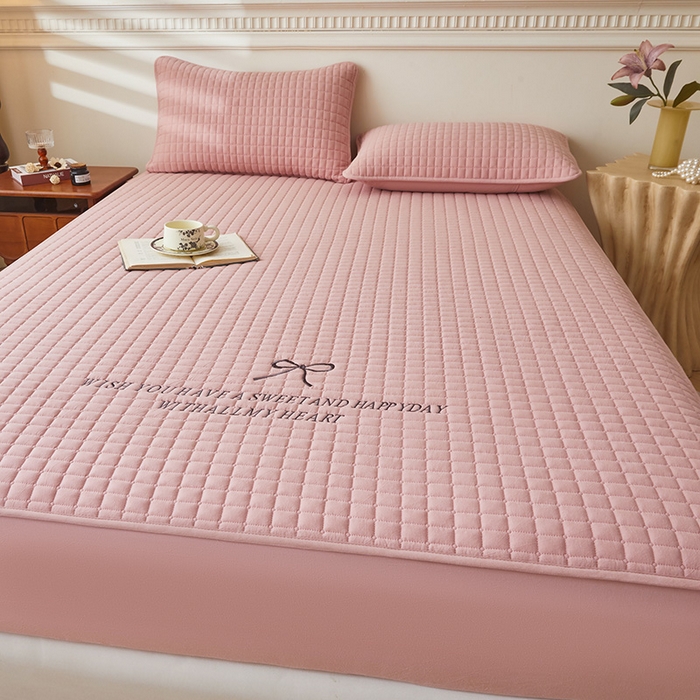 91家纺网 家纺一手货源 找家纺 3C 2025新款全棉水洗棉夹棉 床笠-蝴蝶结 蝴蝶结 烟粉