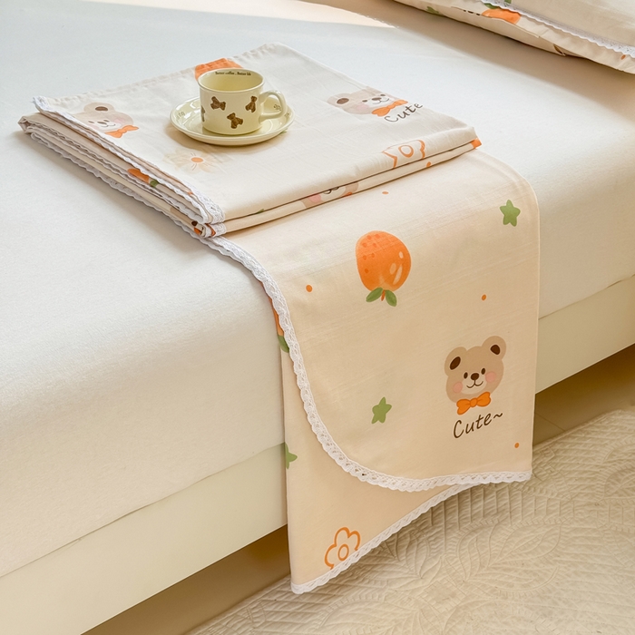 91家纺网 家纺一手货源 找家纺 宜家坊 2025新款春夏原棉鱼骨棉老粗布花边印花床单软凉席三件套 萌熊