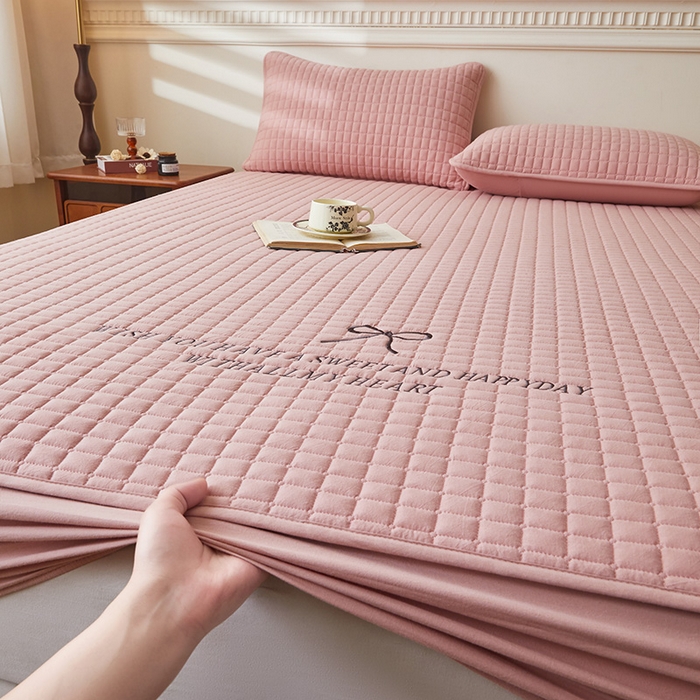 91家纺网 家纺一手货源 找家纺 3C 2025新款全棉水洗棉夹棉 床笠-蝴蝶结 蝴蝶结 烟粉