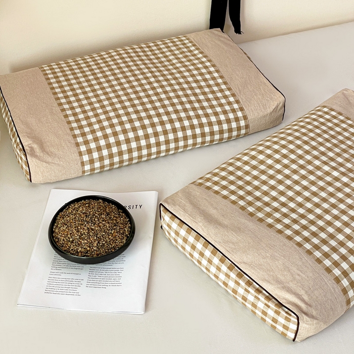 91家纺网 家纺一手货源 找家纺 卓昌枕芯 2025新款全棉水洗棉色织荞麦枕头枕芯 水洗棉荞麦枕-咖格子