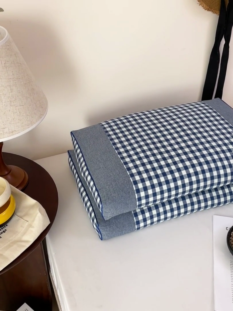 91家纺网 家纺一手货源 找家纺 卓昌枕芯 2025新款全棉水洗棉色织荞麦枕头枕芯 水洗棉荞麦枕-蓝格子