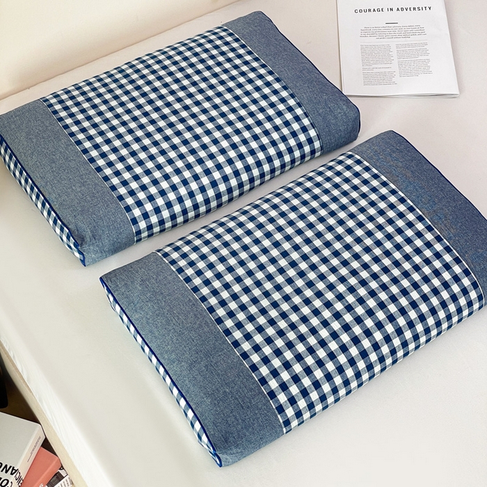 91家纺网 家纺一手货源 找家纺 卓昌枕芯 2025新款全棉水洗棉色织荞麦枕头枕芯 水洗棉荞麦枕-蓝格子