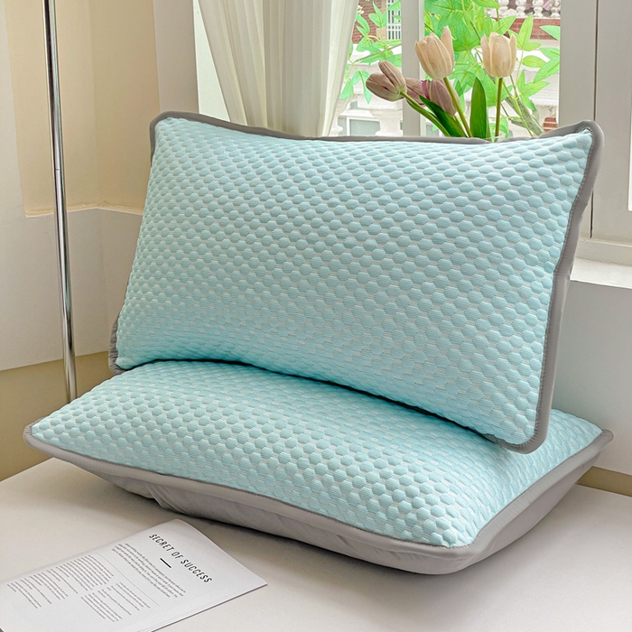 91家纺网 家纺一手货源 找家纺 卓昌枕芯 2025新款夏天冰豆豆冰丝枕套新款家用一对装枕芯套学生宿舍单只整头套 蓝色