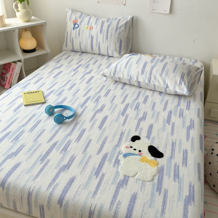 91家纺网 家纺一手货源 找家纺 如意朵 2025全棉老粗布刺绣床笠系列 洽洽狗