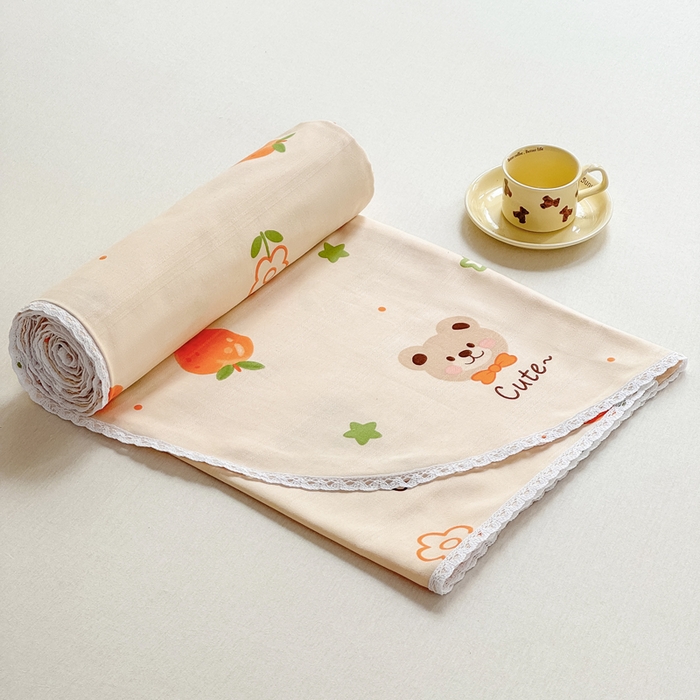 91家纺网 家纺一手货源 找家纺 宜家坊 2025新款春夏原棉鱼骨棉老粗布花边印花床单软凉席三件套 萌熊