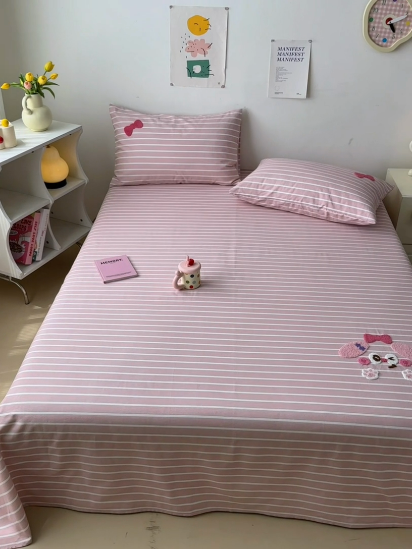 91家纺网 家纺一手货源 找家纺 如意朵 2025全棉老粗布刺绣床单系列 小可爱