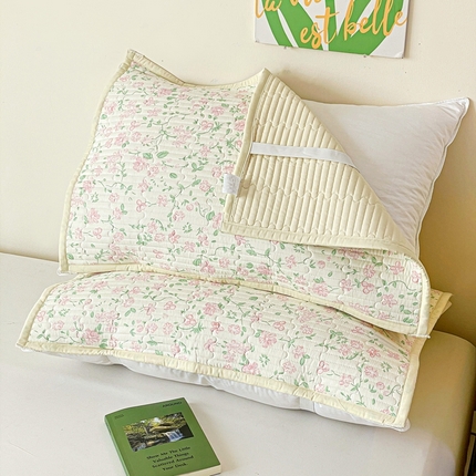 雅萱家纺 2025新款全棉双层纱夹棉枕巾 花枝绕-枕巾【一对】