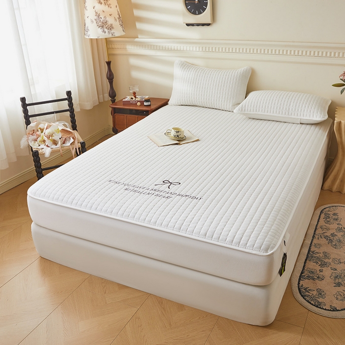 91家纺网 家纺一手货源 找家纺 3C 2025新款全棉水洗棉夹棉 床笠-蝴蝶结 蝴蝶结 雪白