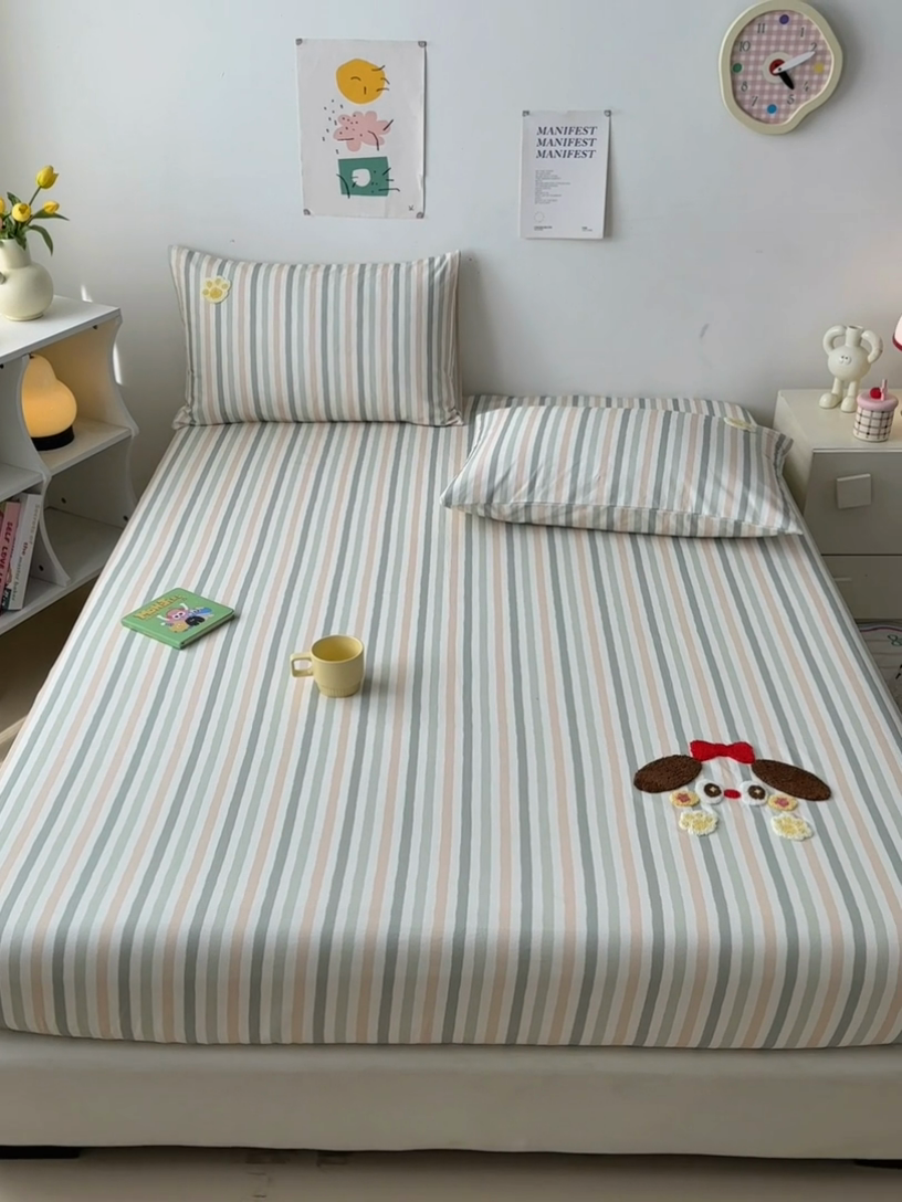 91家纺网 家纺一手货源 找家纺 如意朵 2025全棉老粗布刺绣床笠系列 小萌宝