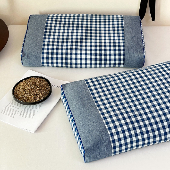 91家纺网 家纺一手货源 找家纺 卓昌枕芯 2025新款全棉水洗棉色织荞麦枕头枕芯 水洗棉荞麦枕-蓝格子