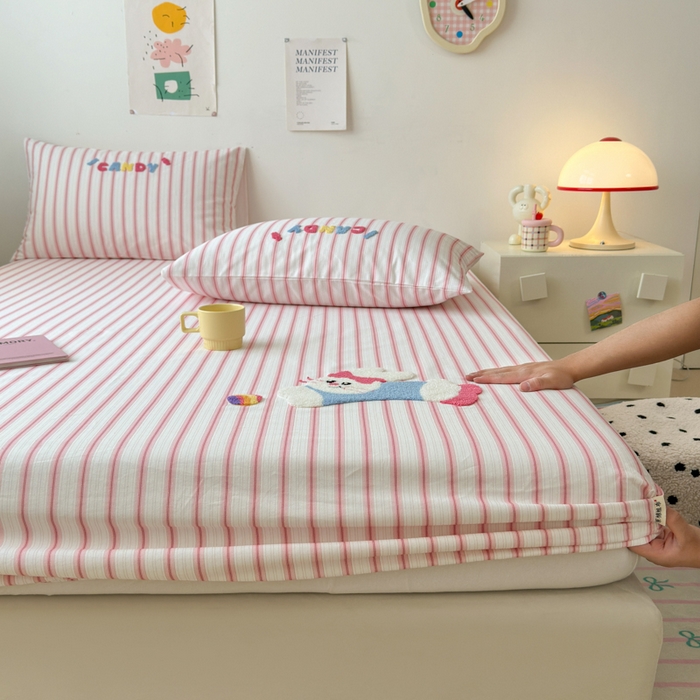 91家纺网 家纺一手货源 找家纺 （总）如意朵 2025全棉老粗布刺绣床笠系列