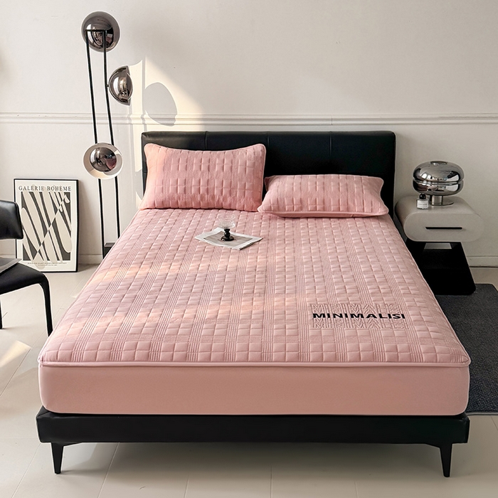 91家纺网 家纺一手货源 找家纺 3C 2025新款全棉水洗棉刺绣夹棉床笠 漫生活 豆沙粉