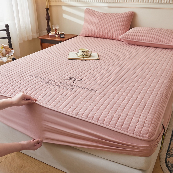 91家纺网 家纺一手货源 找家纺 3C 2025新款全棉水洗棉夹棉 床笠-蝴蝶结 蝴蝶结 烟粉