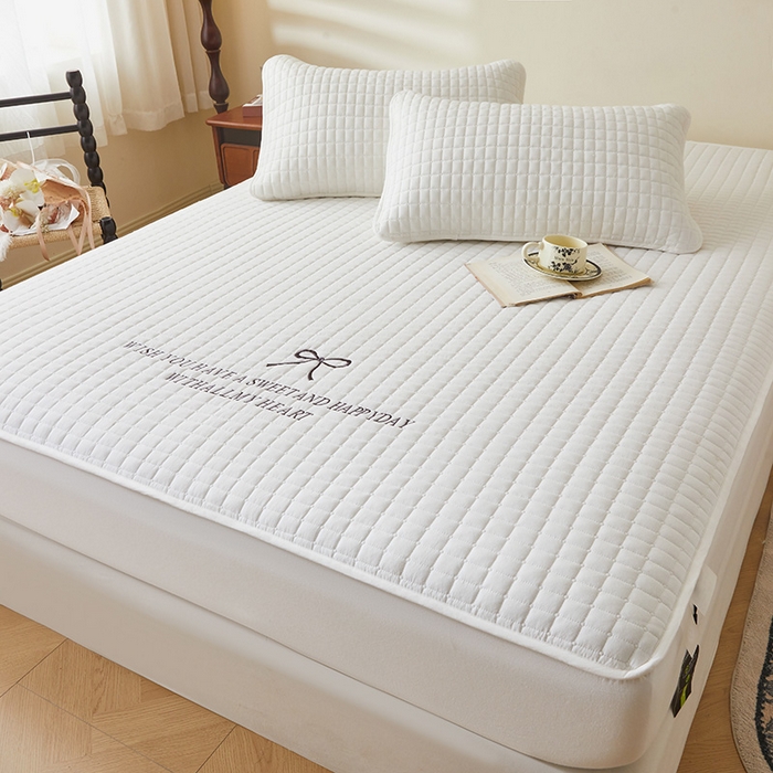 91家纺网 家纺一手货源 找家纺 3C 2025新款全棉水洗棉夹棉 床笠-蝴蝶结 蝴蝶结 雪白