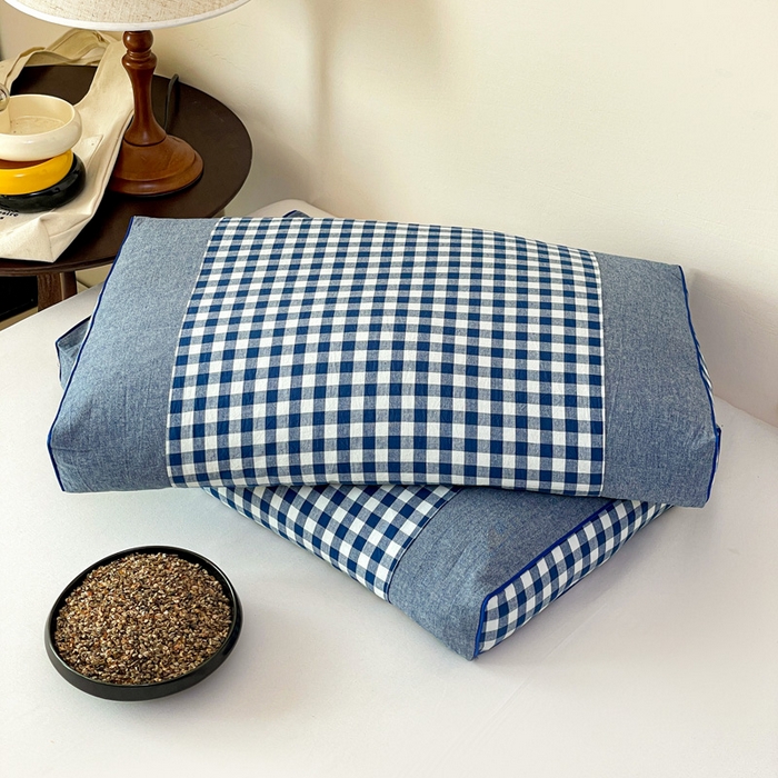 91家纺网 家纺一手货源 找家纺 卓昌枕芯 2025新款全棉水洗棉色织荞麦枕头枕芯 水洗棉荞麦枕-蓝格子