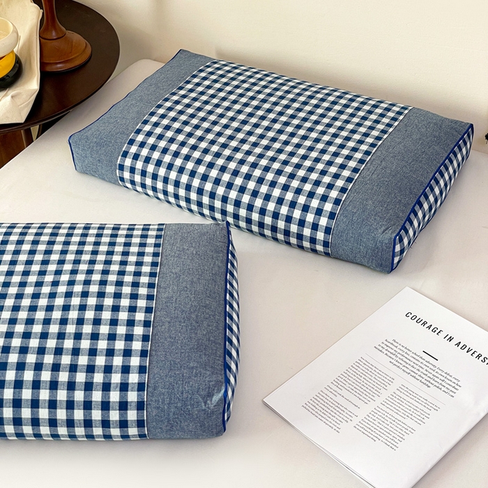 91家纺网 家纺一手货源 找家纺 卓昌枕芯 2025新款全棉水洗棉色织荞麦枕头枕芯 水洗棉荞麦枕-蓝格子