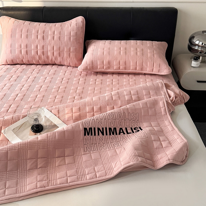 91家纺网 家纺一手货源 找家纺 3C 2025新款全棉水洗棉刺绣夹棉床笠 漫生活 豆沙粉