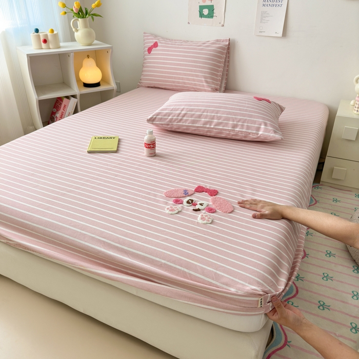 91家纺网 家纺一手货源 找家纺 如意朵 2025全棉老粗布刺绣床笠系列 小可爱