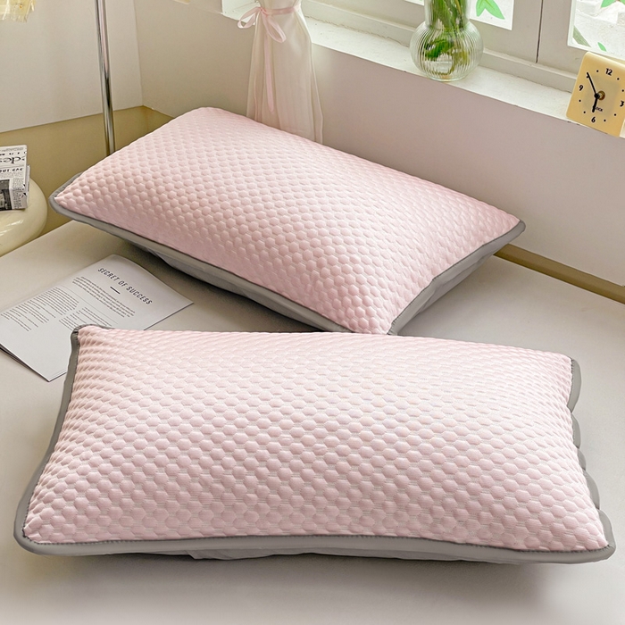 91家纺网 家纺一手货源 找家纺 卓昌枕芯 2025新款夏天冰豆豆冰丝枕套新款家用一对装枕芯套学生宿舍单只整头套 粉色