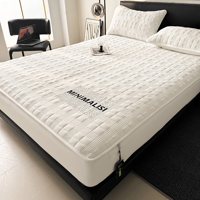 91家纺网 家纺一手货源 找家纺 3C 2025新款全棉水洗棉刺绣夹棉床笠 漫生活 云朵白