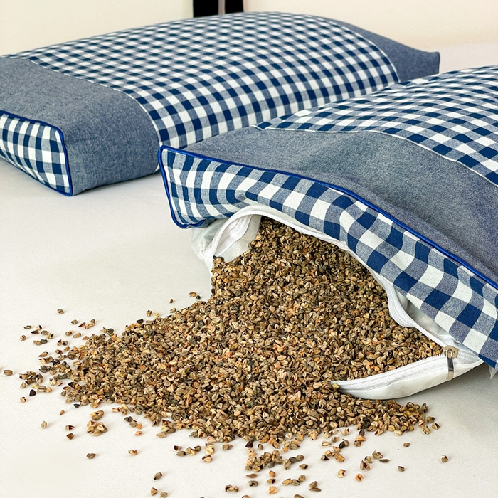 91家纺网 家纺一手货源 找家纺 卓昌枕芯 2025新款全棉水洗棉色织荞麦枕头枕芯 水洗棉荞麦枕-蓝格子