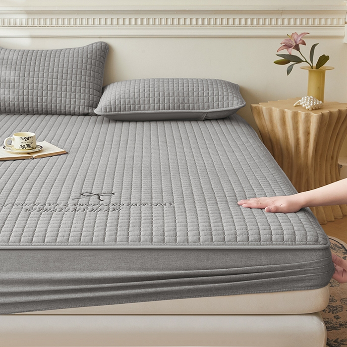 91家纺网 家纺一手货源 找家纺 3C 2025新款全棉水洗棉夹棉 床笠-蝴蝶结 蝴蝶结 月灰