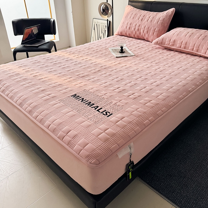 91家纺网 家纺一手货源 找家纺 3C 2025新款全棉水洗棉刺绣夹棉床笠 漫生活 豆沙粉