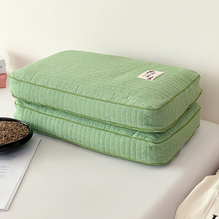 卓昌枕芯 2025新款韩式磨毛水洗棉面包荞麦枕头枕芯 香草绿-水洗棉荞麦枕