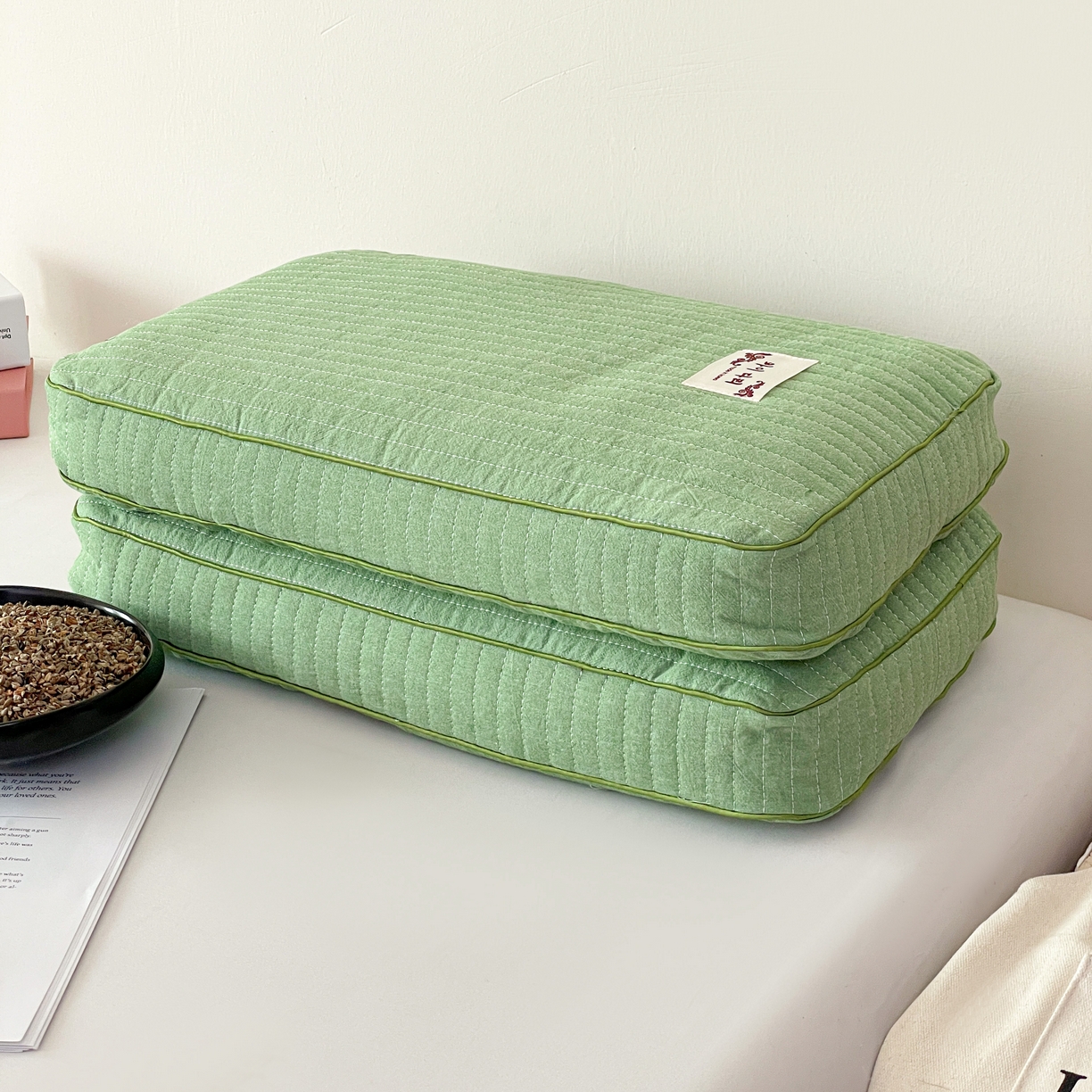 91家纺网 家纺一手货源 找家纺 卓昌枕芯 2025新款韩式磨毛水洗棉面包荞麦枕头枕芯 香草绿-水洗棉荞麦枕