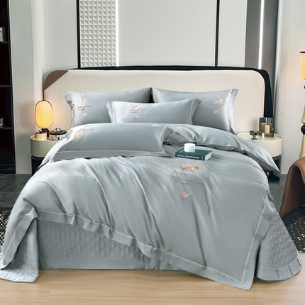 OL家纺 2025新款100支天丝棉居家轻奢床盖夹棉防滑四件套 月落灰