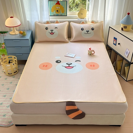 91家纺网 家纺一手货源 找家纺 乐童家纺 2025新款大版300D冰藤席 小浣熊