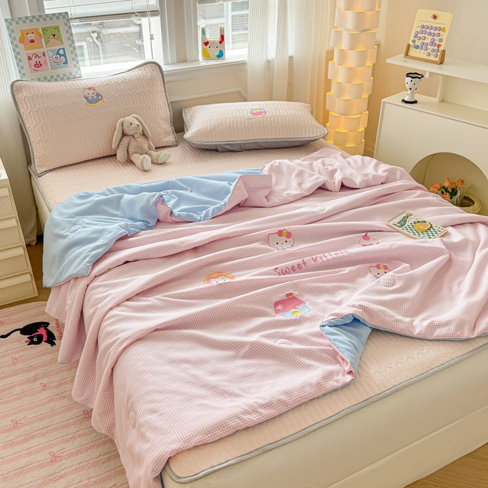 91家纺网 家纺一手货源 找家纺 慕尚家纺 2025刺绣款乳胶凉席水洗棉夏被三件套四件套 茶杯喵