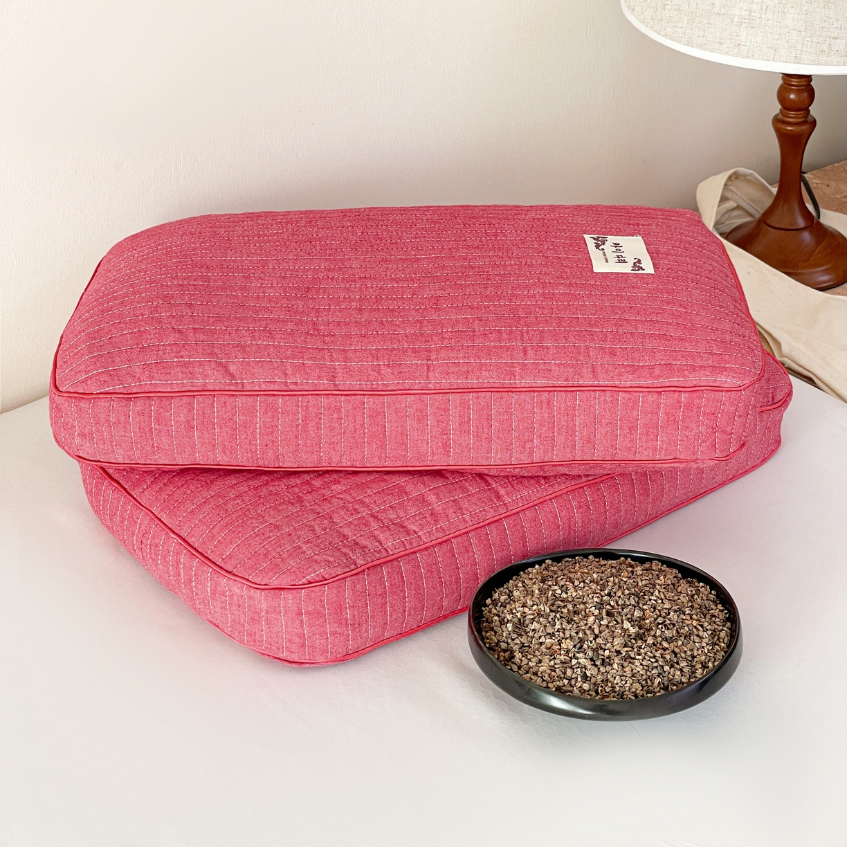 91家纺网 家纺一手货源 找家纺 卓昌枕芯 2025新款韩式磨毛水洗棉面包荞麦枕头枕芯 朱砂红-水洗棉荞麦枕