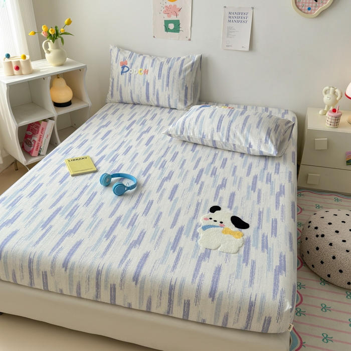 91家纺网 家纺一手货源 找家纺 如意朵 2025全棉老粗布刺绣床笠系列 洽洽狗