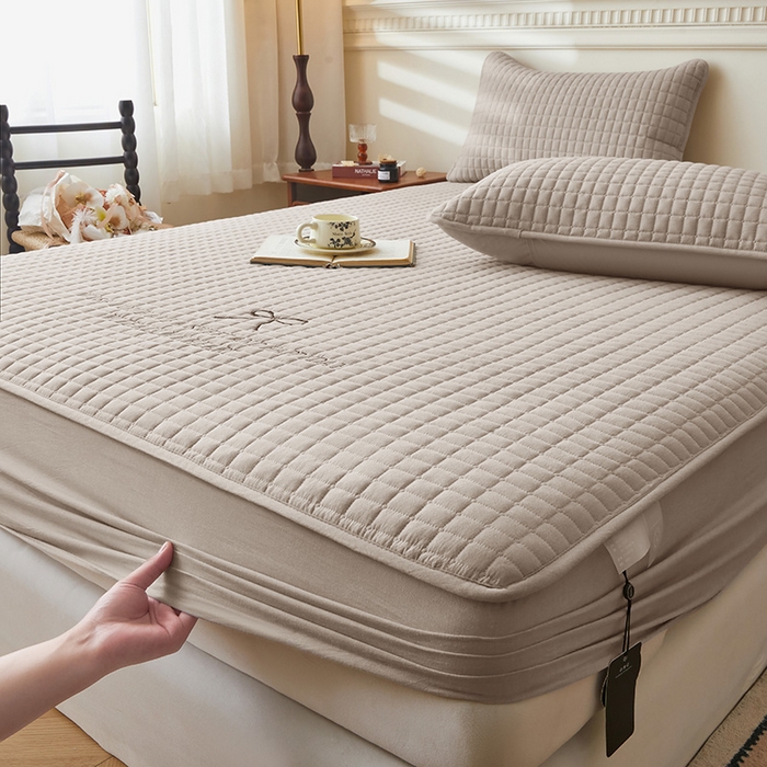 91家纺网 家纺一手货源 找家纺 3C 2025新款全棉水洗棉夹棉 床笠-蝴蝶结 蝴蝶结 卡其